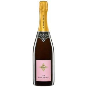 AT-AN-BIO-ROSE-Brut-2018-300x300 | WeinWerkstatt Bottle of Nobis 2019 Brut Rosé sparkling wine with a pink label and gold foil on the neck