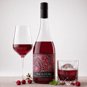 NESTOR roter oesterreichischer Sommerwein.png | WeinWerkstatt NESTOR Rotwein im Weinglas und im Tumbler mit Eis auf hellem Hintergrund