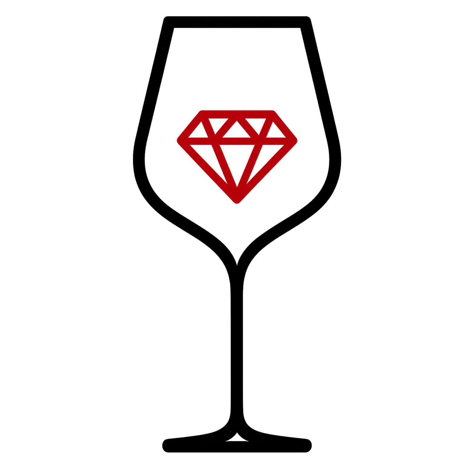 Illustration eines Weinglases mit rotem Diamantsymbol für die Kategorie Weinraritäten